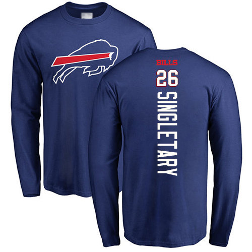 Men NFL Buffalo Bills #26 Devin Singletary Royal Blue Backer Long Sleeve T Shirt